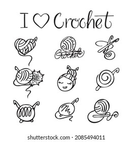 hand drawing crochet icons set