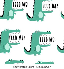 Hand drawing crocodile seamless pattern vector illustration.