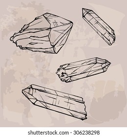 Hand Drawing Crystals Set. Crystal Gems Sketch Illustration