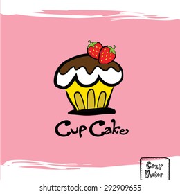 Hand Drawing Cup Cake Logo Vector.