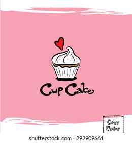 Hand Drawing Cup Cake Logo Vector.