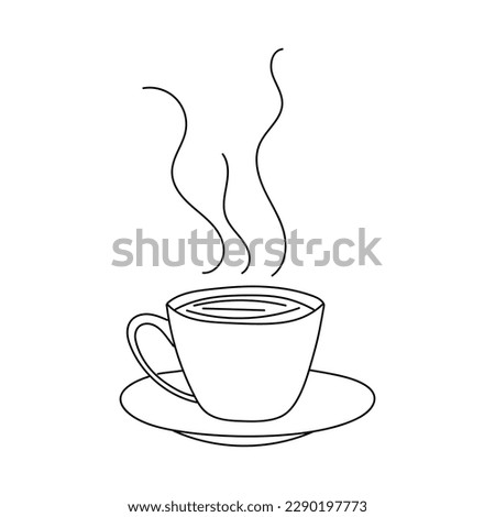Hand drawing of a cup of coffee or hot drink. Coffee cup line icon isolated on white background. Doodle vector illustration