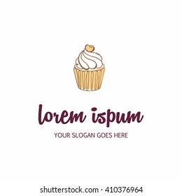 Hand drawing cupcake  logo vector.