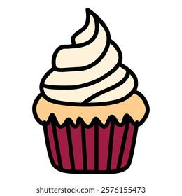 Hand Drawing of Cupcake with Sweet and Detailed Charm