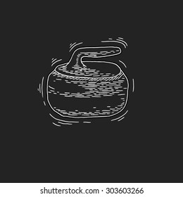 Hand Drawing Curling Rocks white color on chalkboard