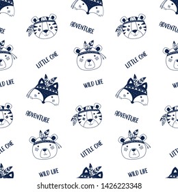 Hand drawing cute animals pattern vector illustration.