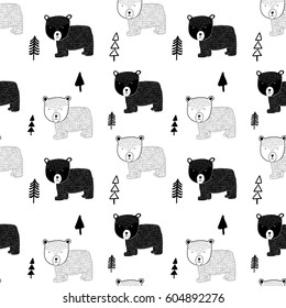 Hand drawing cute bear seamless pattern vector. Vector illustration design for fashion fabrics, textile graphics, prints.	