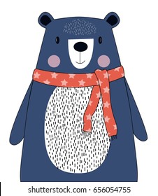 Hand drawing cute bear vector illustration.
