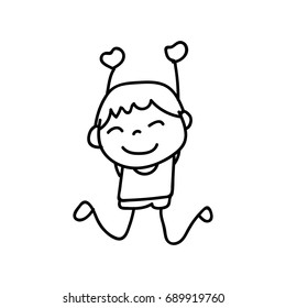 hand drawing cute boy line art. happy people. happiness concept and illustration