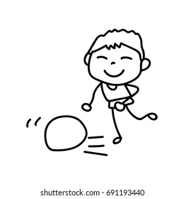 hand drawing cute boy line art. happy people. happiness concept and illustration
