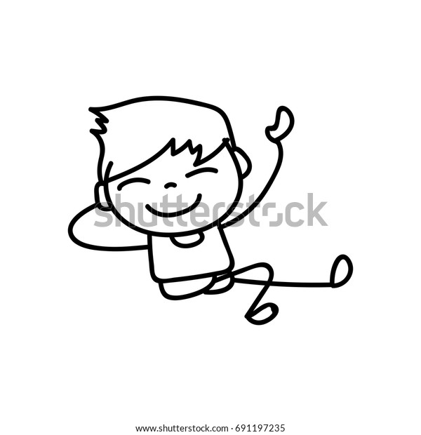 Hand Drawing Cute Boy Line Art Stock Vector Royalty Free