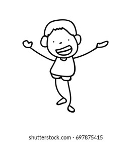 hand drawing cute boys line art. abstract happy people. happiness concept and illustration