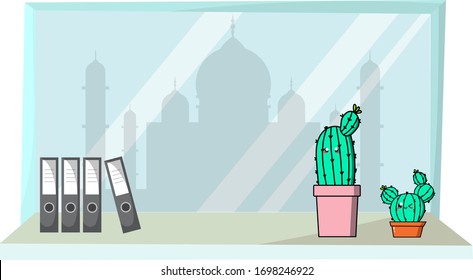 Handzeichnung süße Kaktus und Hintergrund Wahrzeichen. Illustration Vektorillustration. Spaß Charaktere. Helle Farbe