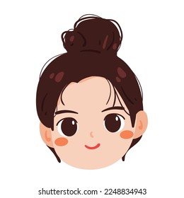 hand drawing cute cartoon girl with bun hair