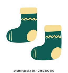 hand drawing cute cartoon green socks for winter. cute shocks doodle