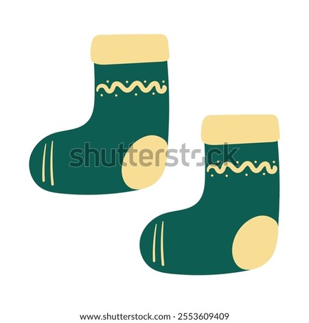 hand drawing cute cartoon green socks for winter. cute shocks doodle