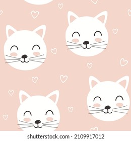 Handzeichnung süße Katze nahtlose Muster Vektorgrafik. Vektorgrafik-Design für Modestoffe, Stoffgrafiken, Drucke.