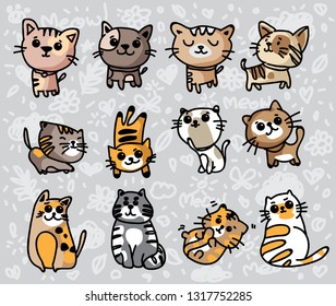 Hand drawing cute cats collection 