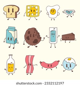HAND DRAWING CUTE CHARACTER BREAKFAST DESIGN VECTOR ELEMENT