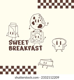 HAND DRAWING CUTE CHARACTER BREAKFAST DESIGN VECTOR ELEMENT
