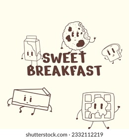 HAND DRAWING CUTE CHARACTER BREAKFAST DESIGN VECTOR ELEMENT
