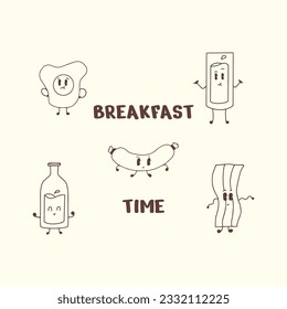 HAND DRAWING CUTE CHARACTER BREAKFAST DESIGN VECTOR ELEMENT