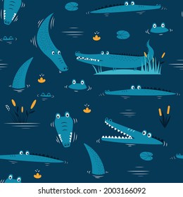 Hand drawing cute crocodile seamless pattern vector illustration for the t-shirt design. Vector illustration design for fashion fabrics, textile graphics, prints.

