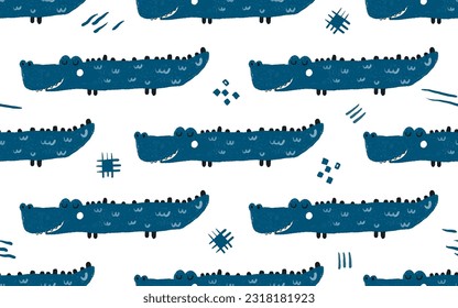 Hand drawing cute crocodile seamless pattern illustration for baby room, nursery. Illustration design for fashion fabrics, textile graphics, prints, wrapping, textile.