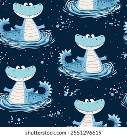 Hand drawing cute crocodile seamless pattern vector illustration for the t-shirt design. Vector illustration design for fashion fabrics, textile graphics, prints.