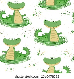 Hand drawing cute crocodile seamless pattern vector illustration for the t-shirt design. Vector illustration design for fashion fabrics, textile graphics, prints.