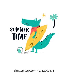 Hand drawing cute crocodile vector illustration for t-shirt design with slogan. Vector illustration design for fashion fabrics, textile graphics, prints.