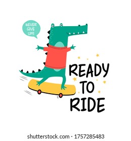 Hand drawing cute crocodile vector illustration for t-shirt design with slogan. Vector illustration design for fashion fabrics, textile graphics, prints.