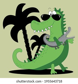 Hand drawing cute crocodile vector illustration. Good for T shirt print, poster, card, and other gift design.