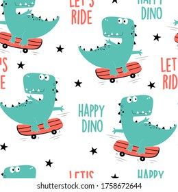 Hand drawing cute dinosaur seamless pattern vector illustration. Vector illustration design for fashion fabrics, textile graphics, prints.