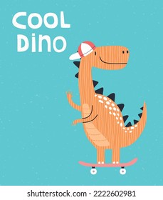 Hand drawing cute dinosaur for tee print.