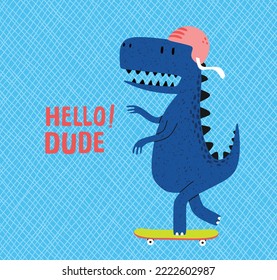 Hand drawing cute dinosaur for tee print.