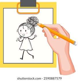 Hand drawing a cute doodle on clipboard