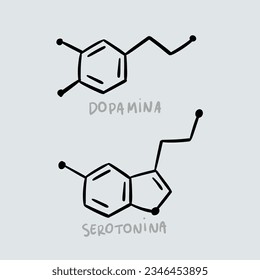 Hand drawing cute dopamine and serotonin