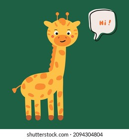 dibujo a mano tierna jirafa decir hola