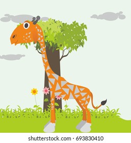 Hand drawing cute giraffe vector illustration.