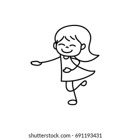 hand drawing cute girl line art. happy people. happiness concept and illustration