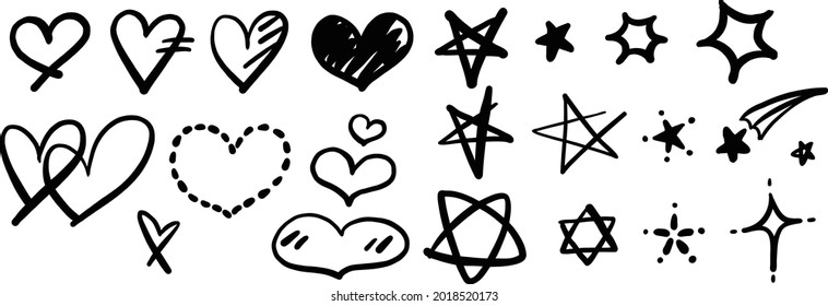 hand drawing cute heart and star symbols