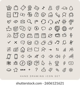 Hand drawing cute icon set. Vector.