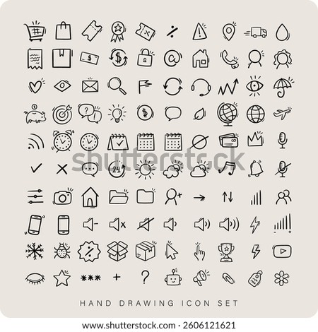 Hand drawing cute icon set. Vector.