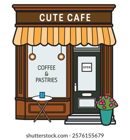 Hand Drawing of Cute Café Illustration with Cozy and Charming Details