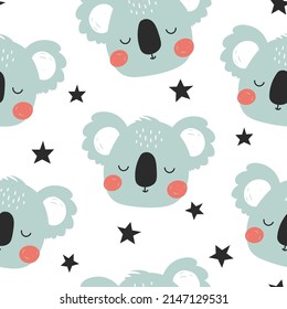 Hand drawing cute koala vector illustration. Seamless pattern. Vector illustration design for fashion fabrics, textile graphics, prints.