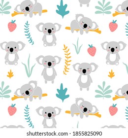 Hand drawing cute koalas seamless pattern vector illustration for the t-shirt design. Vector illustration design for fashion fabrics, textile graphics, and prints.