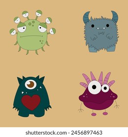 Hand drawing cute little monsters for kids