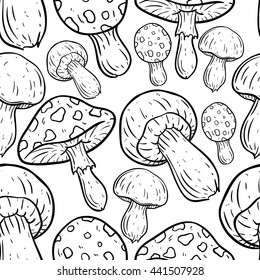 Hand drawing cute mushroom in seamless pattern