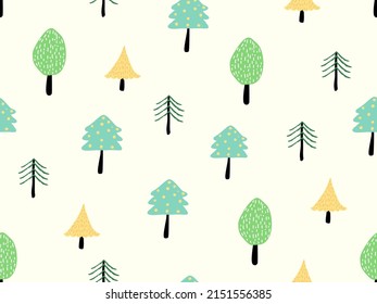 Hand drawing cute pattern,seamless patten with set of lovely tree for decoration,wallpaper,wrapping paper,cloth ,textile,card,apparel,kid style. 
